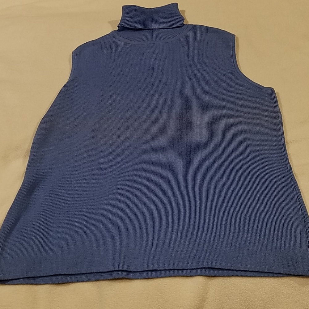 BLUE SLEEVELESS RIBBED COTTON TURTLENECK SIZE L - Picture 2 of 10